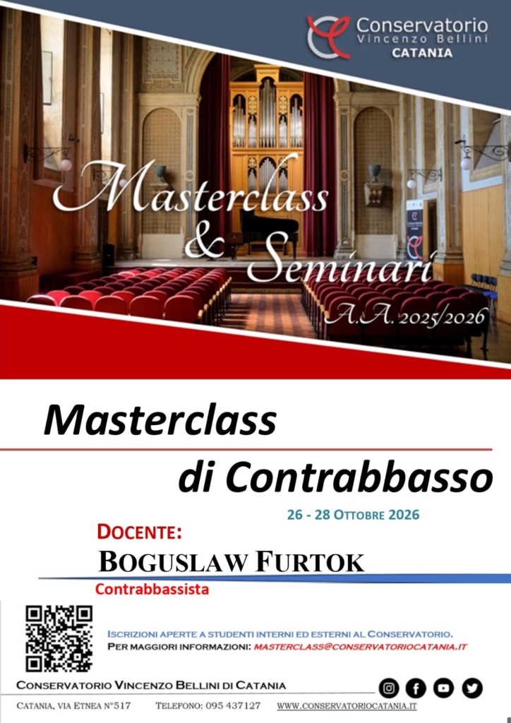 Locandina della Masterclass di clavicembalo, 26-28 ottobre, Conservatorio Bellini Catania